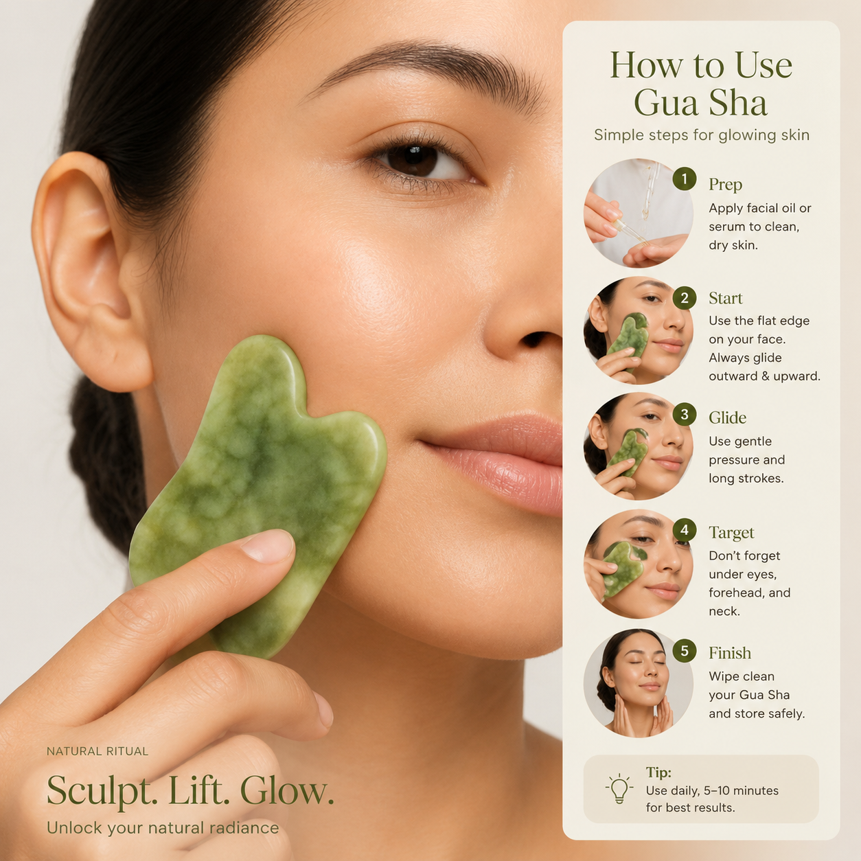 Jade Roller & Gua Sha Stone Set - Natural Cooling Facial Massage Tool for Glowing Skin