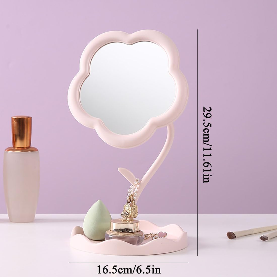 Blossom Glow Cloud Mirror | Cute Flower Shape Vanity Mirror with Storage Tray & Adjustable Stand