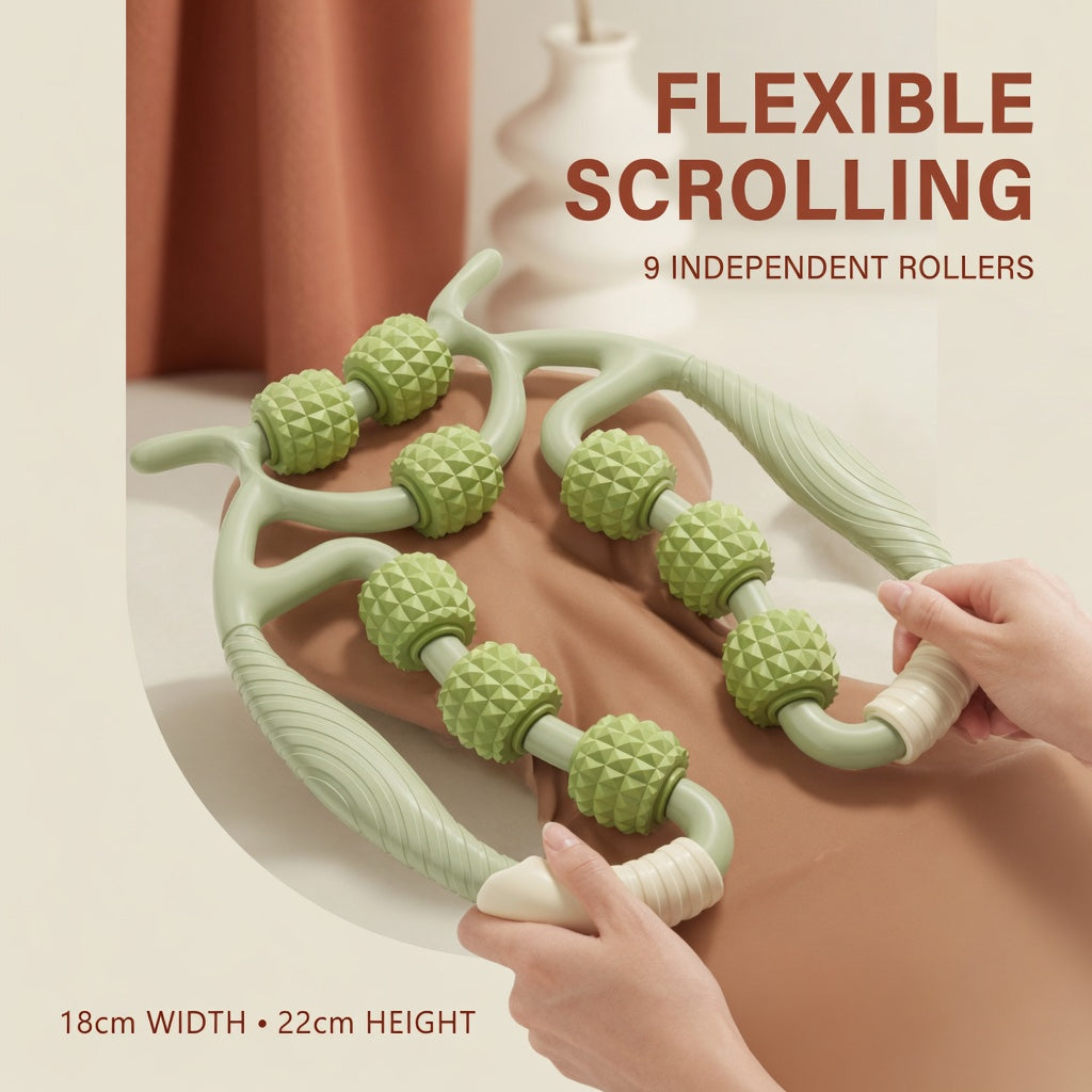 Flexible 9 Wheel Deep Tissue Roller Massager for Full Body Relief