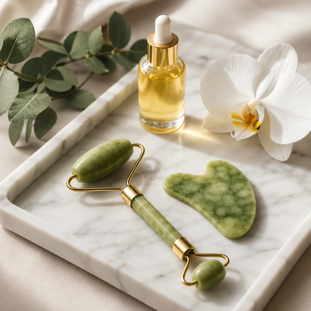 Jade Roller & Gua Sha Stone Set - Natural Cooling Facial Massage Tool for Glowing Skin
