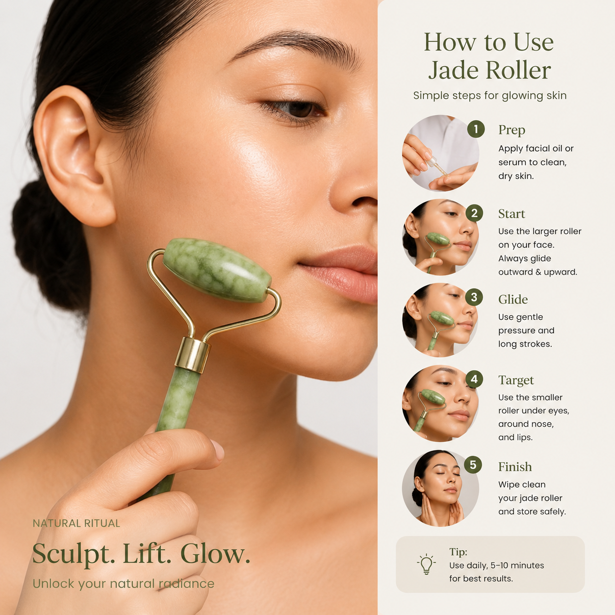 Jade Roller & Gua Sha Stone Set - Natural Cooling Facial Massage Tool for Glowing Skin