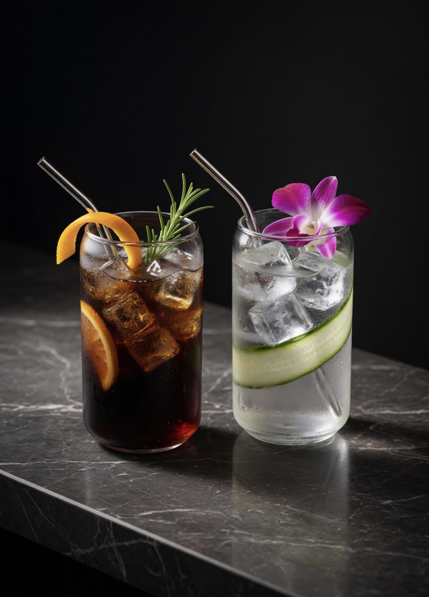 Set of 2 Premium Can Glass Jars | Luxury Cocktail Mocktail Glasses | Wide Mouth Drinkware