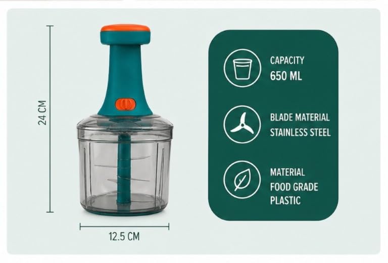 SwiftPress 650ml One-Push Vegetable Chopper | Premium Ergonomic Manual Food Processor