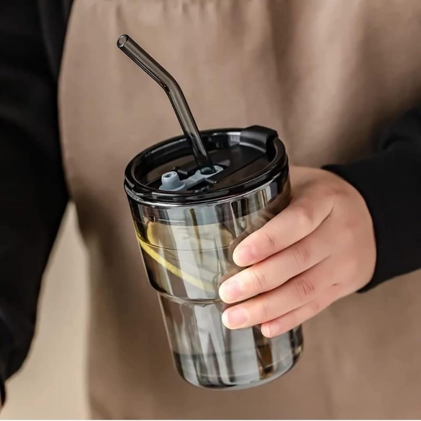 Gorgous Signature Glass Sipper – Detachable Premium Leather Sleeve, Glass Straw & 2-in-1 Smart Lid | Premium Everyday Luxe Drinkware