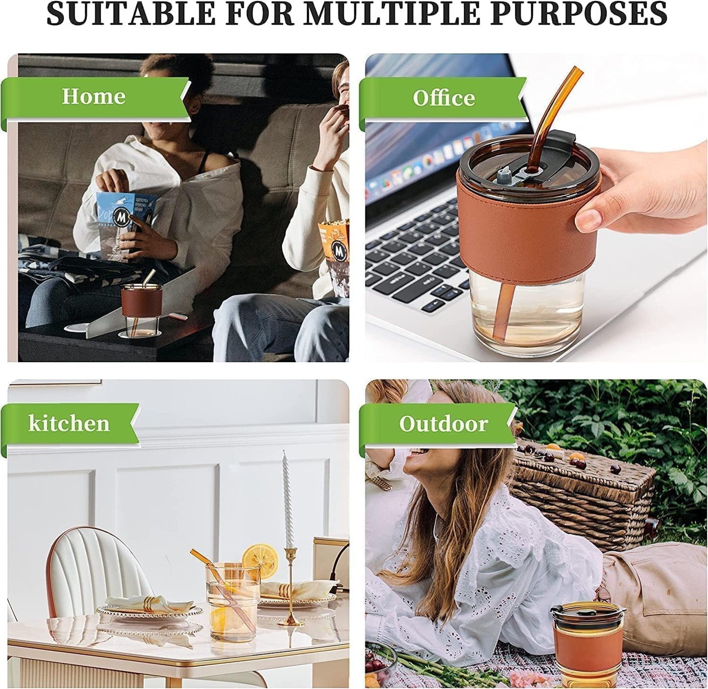Gorgous Signature Glass Sipper – Detachable Premium Leather Sleeve, Glass Straw & 2-in-1 Smart Lid | Premium Everyday Luxe Drinkware