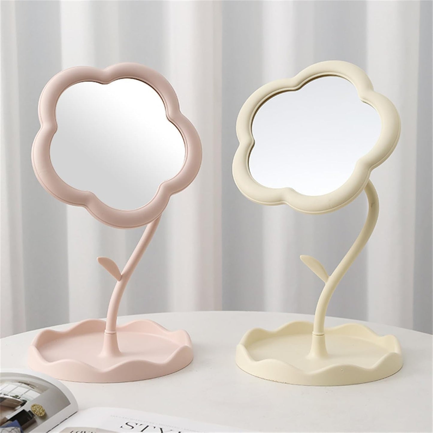 Blossom Glow Cloud Mirror | Cute Flower Shape Vanity Mirror with Storage Tray & Adjustable Stand