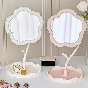 Blossom Glow Cloud Mirror | Cute Flower Shape Vanity Mirror with Storage Tray & Adjustable Stand