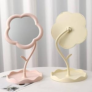 Blossom Glow Cloud Mirror | Cute Flower Shape Vanity Mirror with Storage Tray & Adjustable Stand