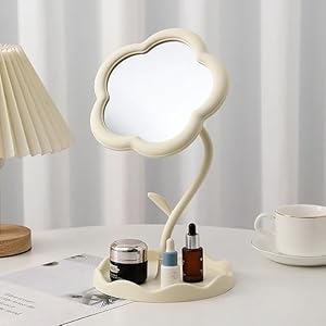 Blossom Glow Cloud Mirror | Cute Flower Shape Vanity Mirror with Storage Tray & Adjustable Stand