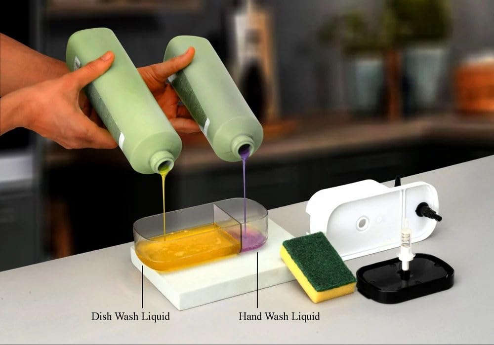 SmartSink DualFlow Kitchen Soap Dispenser | 2-in-1 Dishwash + Handwash Pump with Sponge Holder