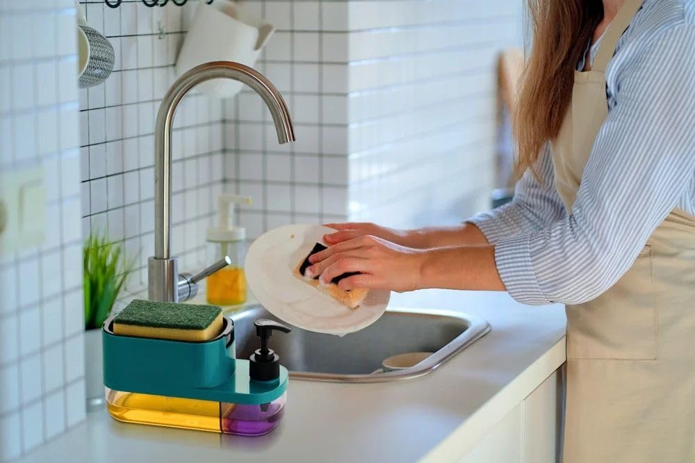 SmartSink DualFlow Kitchen Soap Dispenser | 2-in-1 Dishwash + Handwash Pump with Sponge Holder